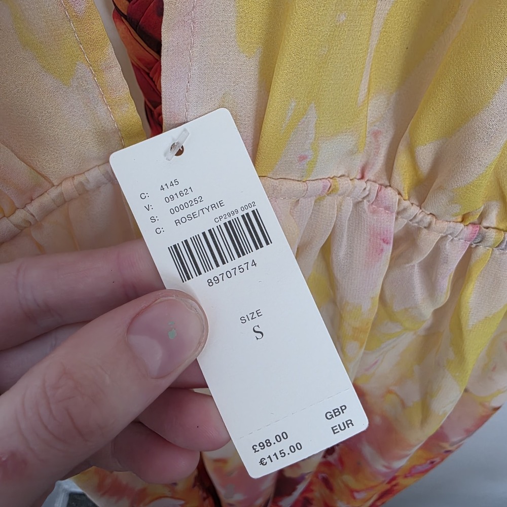 Anthropologie Yellow Pink Colorful Sleeveless Summer Semi-Sheer Maxi Dress Sz S - Picture 5 of 8